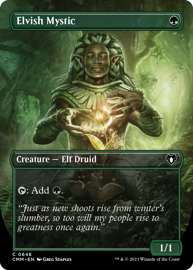 Elvish Mystic (Borderless Alternate Art) [Commander Masters] | Arkham Games and Comics