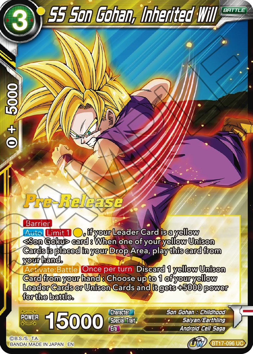 SS Son Gohan, Inherited Will (BT17-096) [Ultimate Squad Prerelease Promos] | Arkham Games and Comics