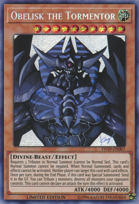 Obelisk the Tormentor [TN19-EN007] Prismatic Secret Rare | Arkham Games and Comics