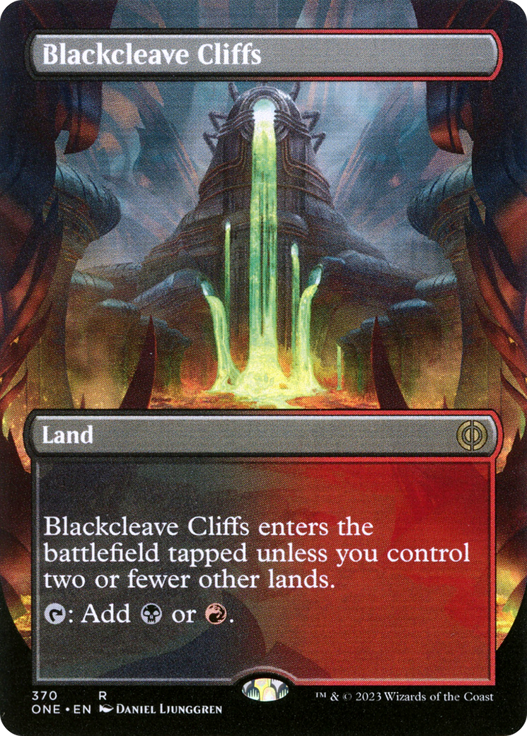 Blackcleave Cliffs (Borderless Alternate Art) [Phyrexia: All Will Be One] | Arkham Games and Comics