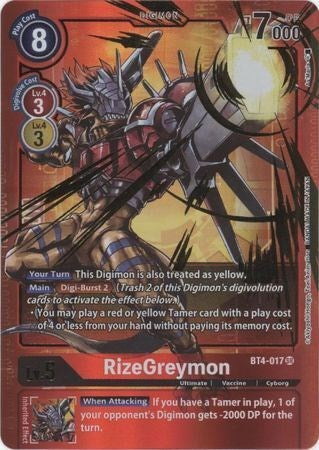 RizeGreymon [BT4-017] (Alternate Art - Red Border) [Great Legend Promos] | Arkham Games and Comics