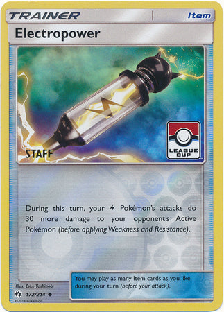 Electropower (172/214) (League Promo Staff) [Sun & Moon: Lost Thunder] | Arkham Games and Comics