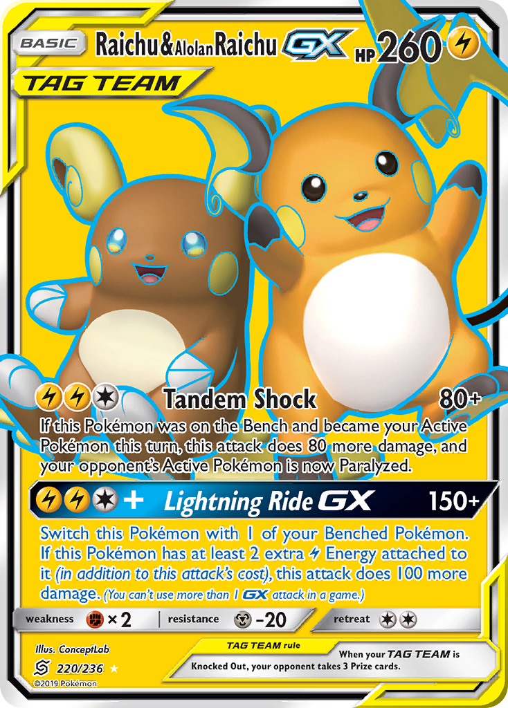 Raichu & Alolan Raichu GX (220/236) [Sun & Moon: Unified Minds] | Arkham Games and Comics