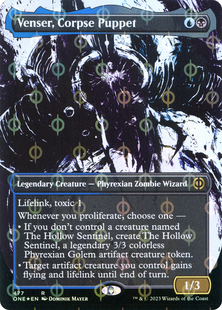 Venser, Corpse Puppet (Borderless Ichor Step-and-Compleat Foil) [Phyrexia: All Will Be One] | Arkham Games and Comics