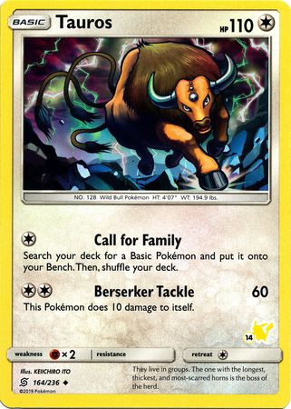 Tauros (164/236) (Pikachu Stamp #14) [Battle Academy 2020] | Arkham Games and Comics