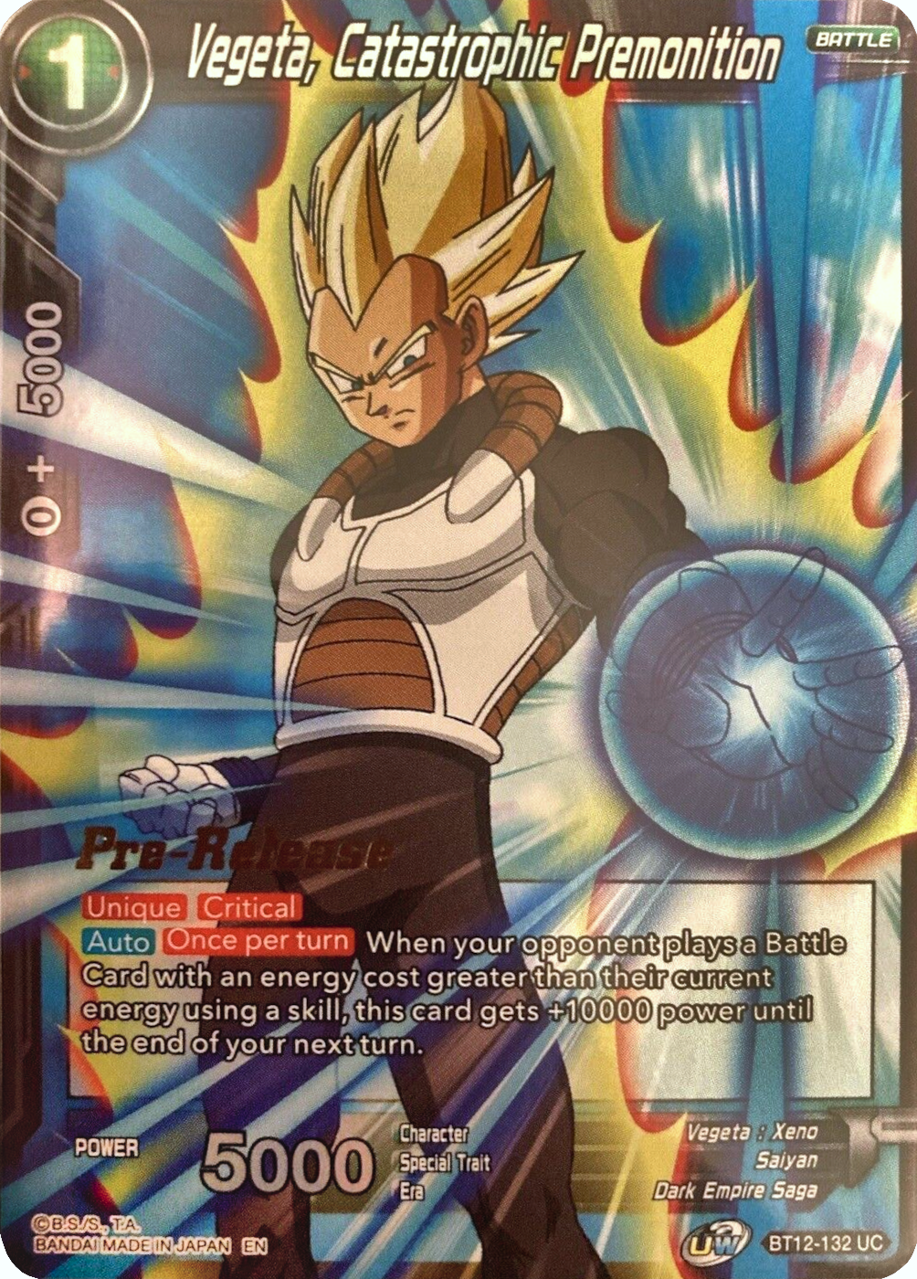 Vegeta, Catastrophic Premonition (BT12-132) [Vicious Rejuvenation Prerelease Promos] | Arkham Games and Comics