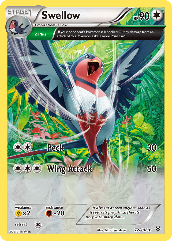 Swellow (72/108) [XY: Roaring Skies] | Arkham Games and Comics