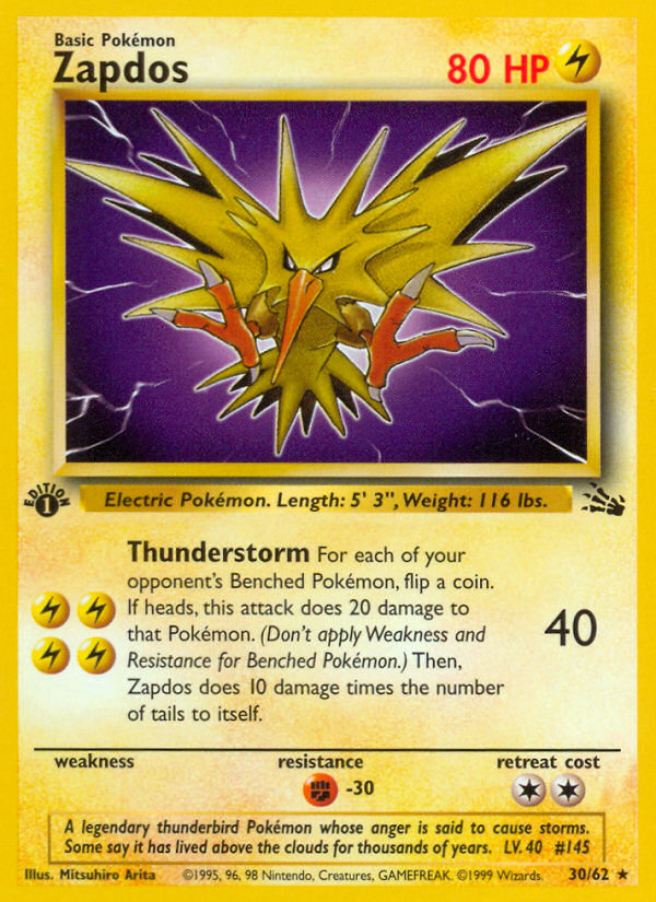 Zapdos (30/62) [Fossil 1st Edition] | Arkham Games and Comics