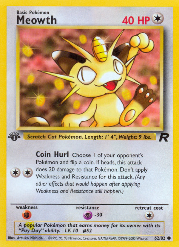 Meowth (62/82) [Team Rocket 1st Edition] | Arkham Games and Comics