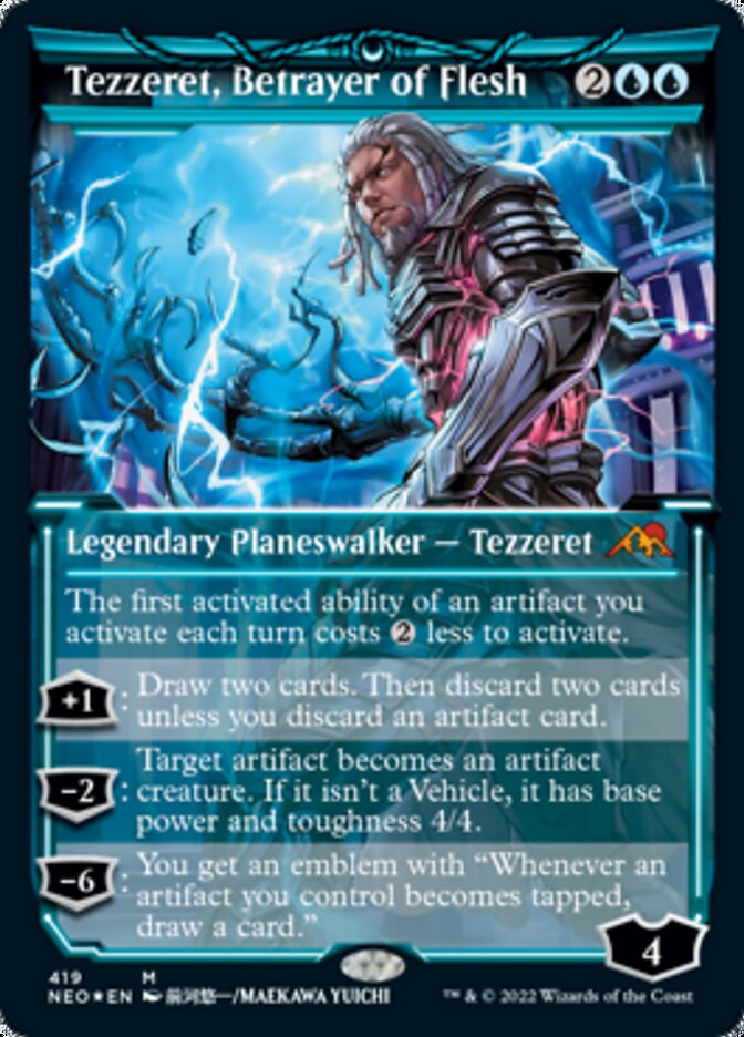 Tezzeret, Betrayer of Flesh (Showcase) (Foil Etched) [Kamigawa: Neon Dynasty] | Arkham Games and Comics