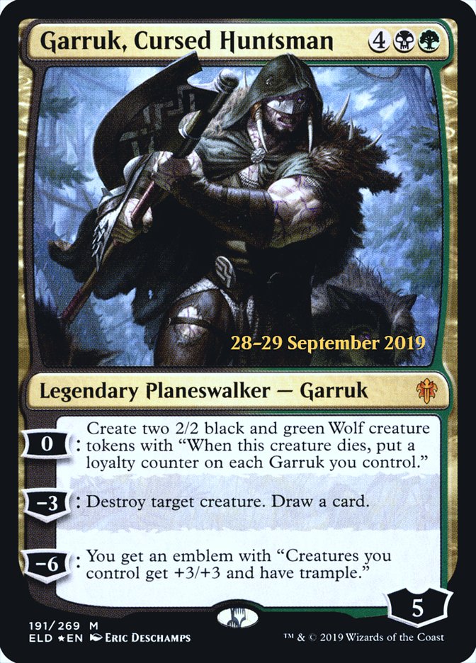 Garruk, Cursed Huntsman  [Throne of Eldraine Prerelease Promos] | Arkham Games and Comics