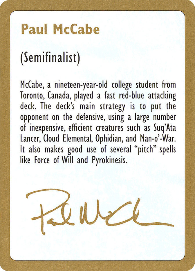 Paul McCabe Bio [World Championship Decks 1997] | Arkham Games and Comics