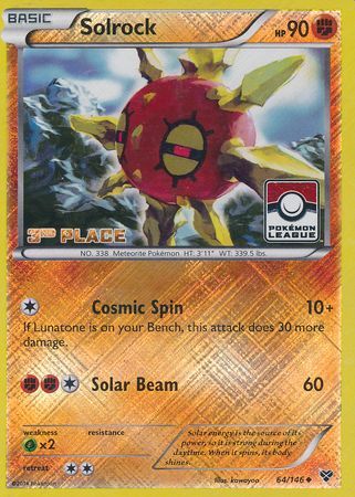 Solrock (64/146) (3rd Place League Challenge Promo) [XY: Base Set] | Arkham Games and Comics