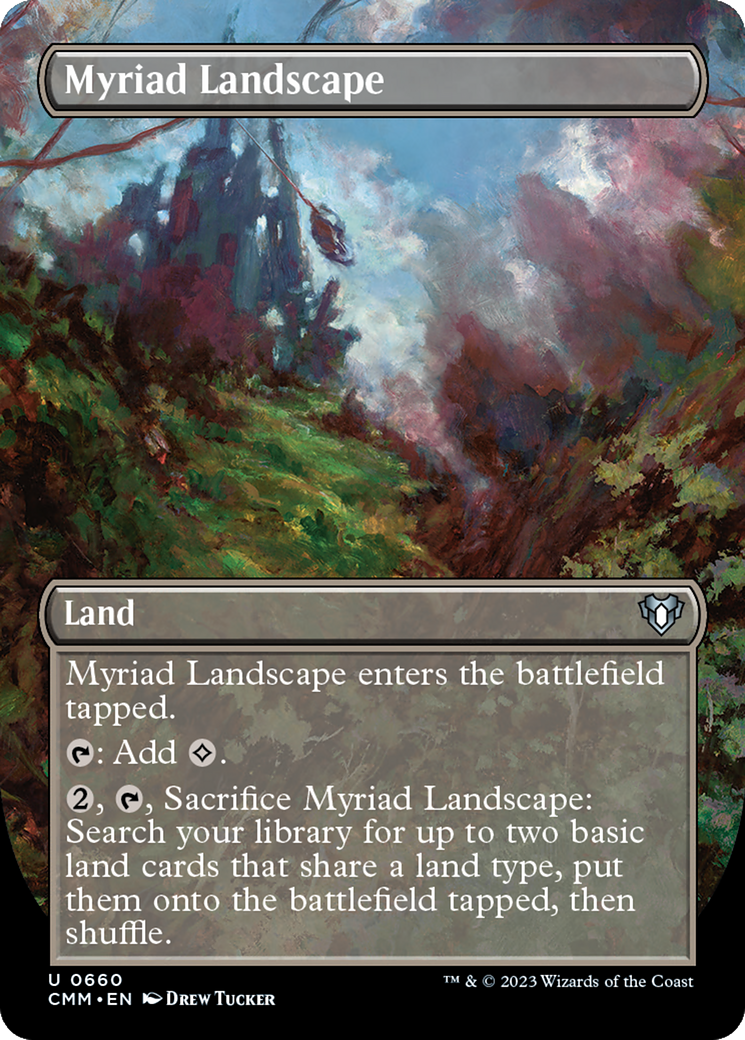 Myriad Landscape (Borderless Alternate Art) [Commander Masters] | Arkham Games and Comics