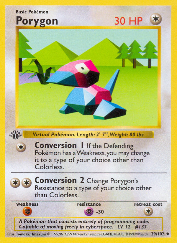 Porygon (39/102) (Shadowless) [Base Set 1st Edition] | Arkham Games and Comics