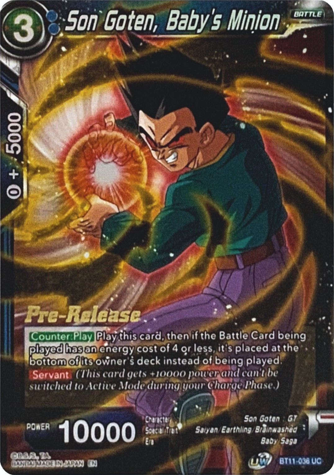 Son Goten, Baby's Minion (BT11-036) [Vermilion Bloodline Prerelease Promos] | Arkham Games and Comics