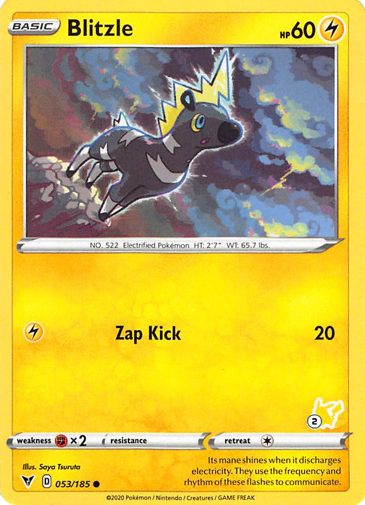 Blitzle (053/185) (Pikachu Stamp #2) [Battle Academy 2022] | Arkham Games and Comics