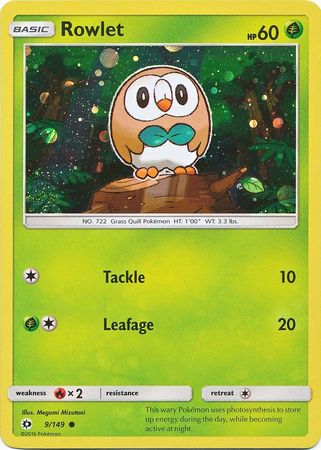 Rowlet (9/149) (Cosmos Holo) [Sun & Moon: Base Set] | Arkham Games and Comics