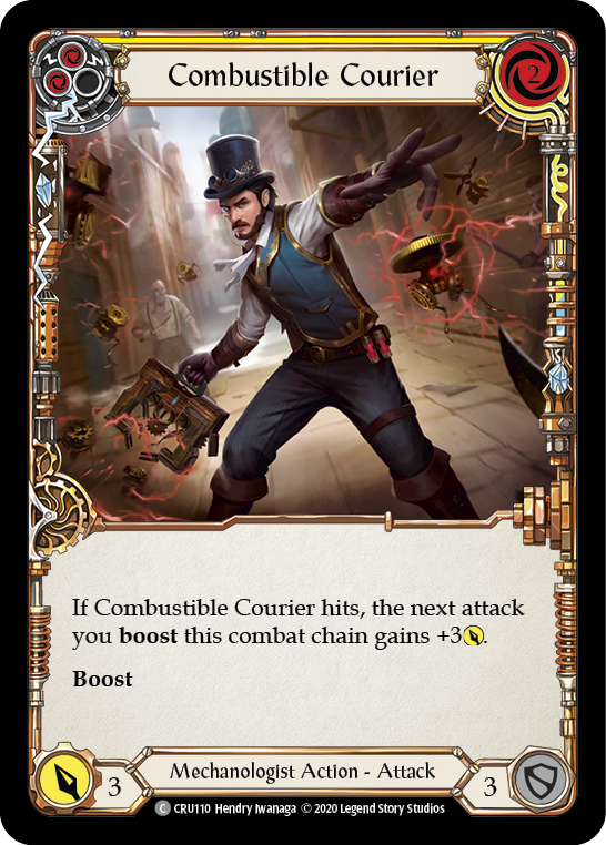 Combustible Courier (Yellow) [CRU110] (Crucible of War)  1st Edition Rainbow Foil | Arkham Games and Comics