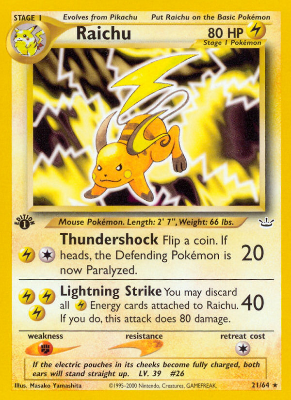 Raichu (21/64) [Neo Revelation 1st Edition] | Arkham Games and Comics