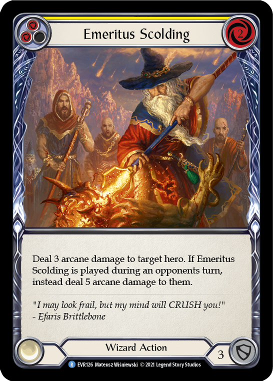 Emeritus Scolding (Yellow) [EVR126] (Everfest)  1st Edition Rainbow Foil | Arkham Games and Comics