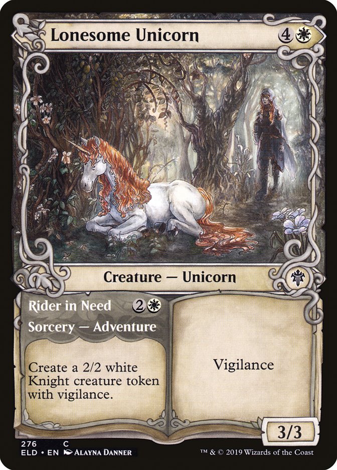 Lonesome Unicorn // Rider in Need (Showcase) [Throne of Eldraine] | Arkham Games and Comics