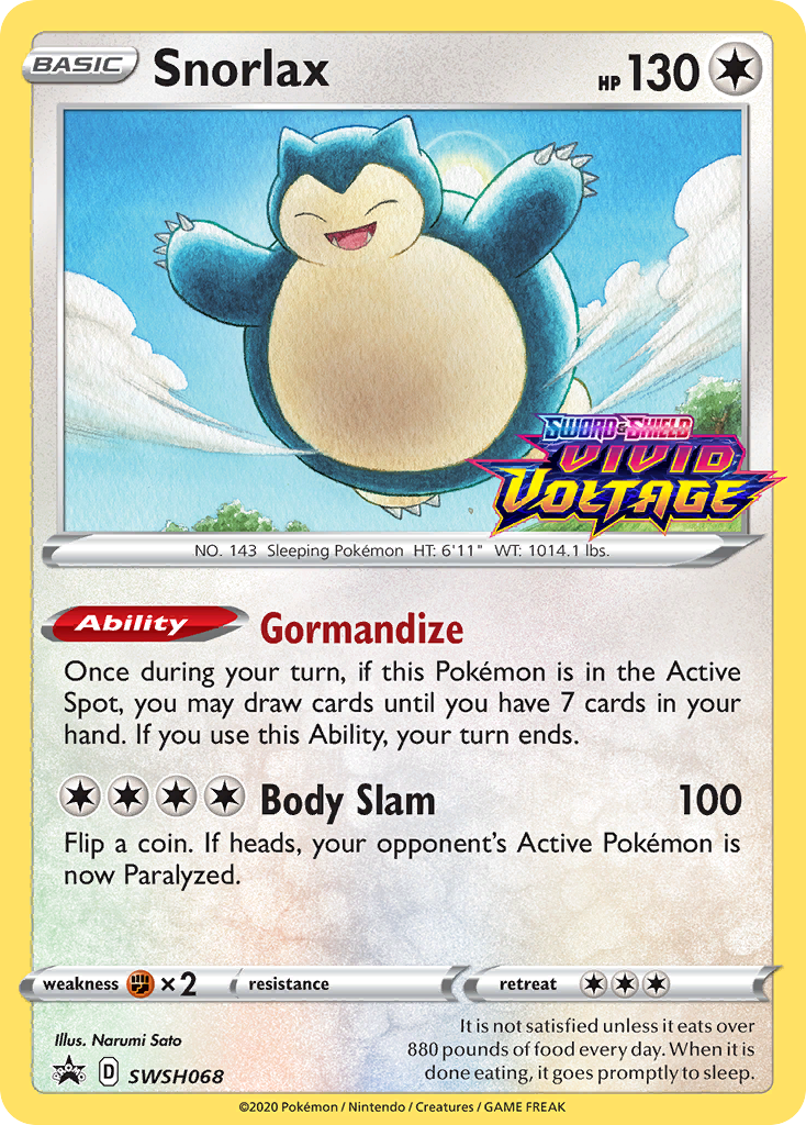 Snorlax (SWSH068) (Prerelease Promo) [Sword & Shield: Black Star Promos] | Arkham Games and Comics