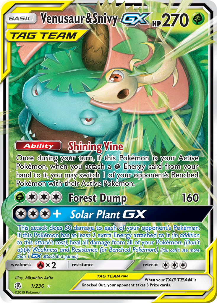 Venusaur & Snivy GX (1/236) [Sun & Moon: Cosmic Eclipse] | Arkham Games and Comics