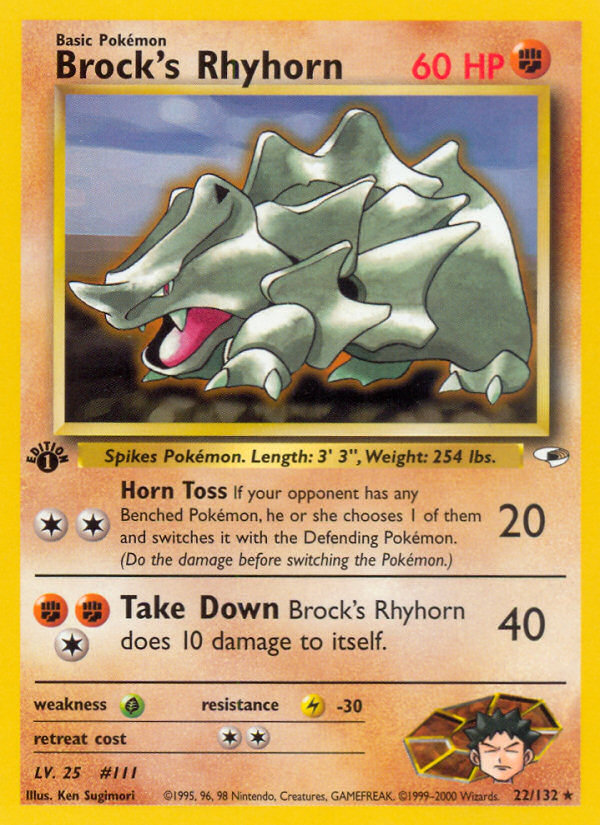 Brock's Rhyhorn (22/132) [Gym Heroes 1st Edition] | Arkham Games and Comics