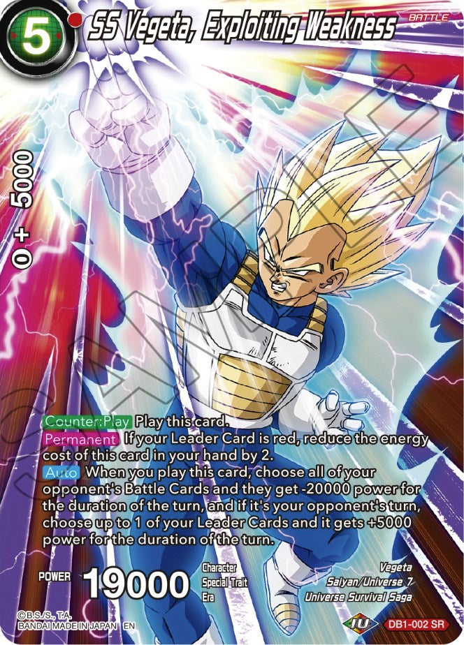 SS Vegeta, Exploiting Weakness (DB1-002) [Theme Selection: History of Vegeta] | Arkham Games and Comics