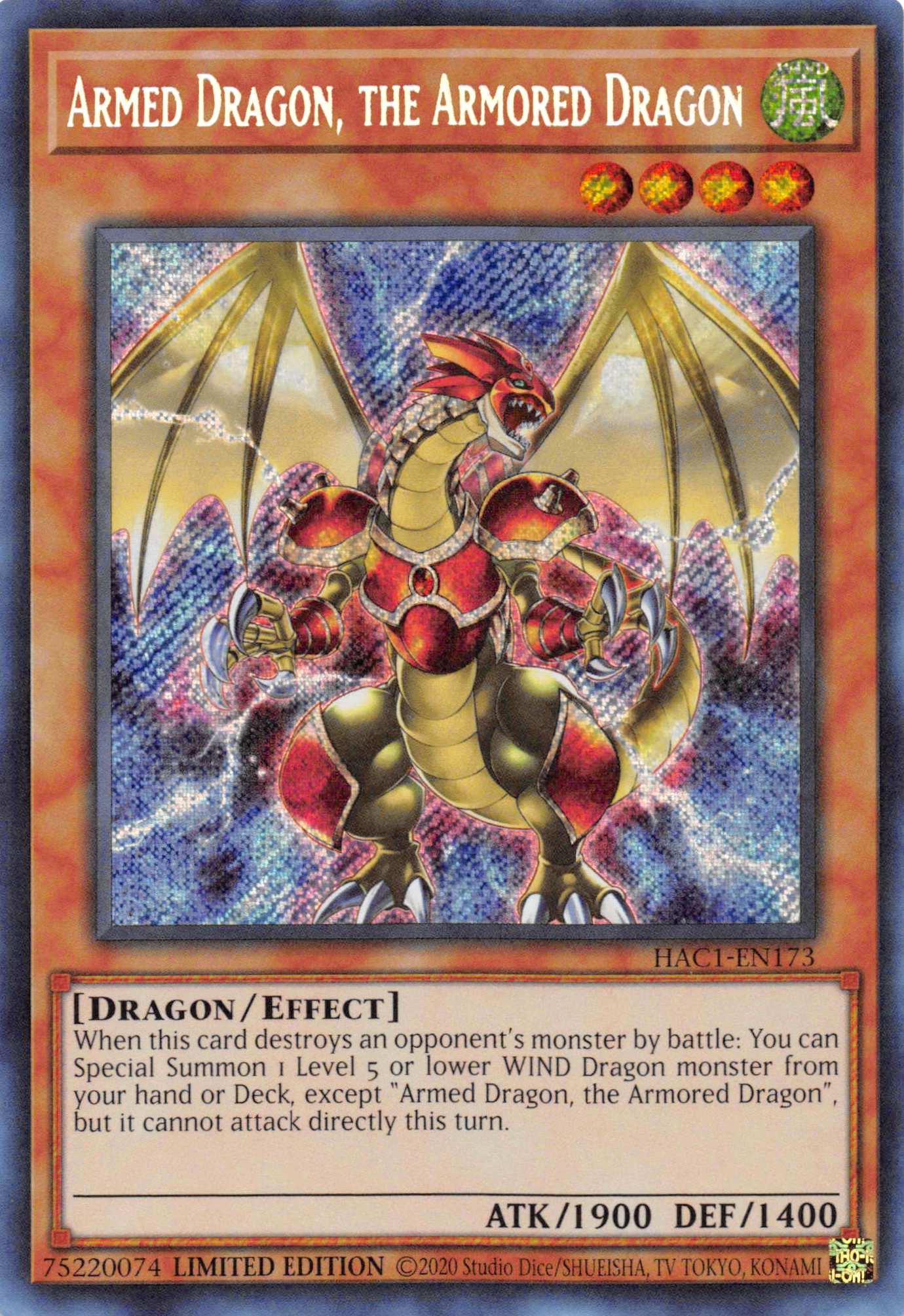 Armed Dragon, the Armored Dragon [HAC1-EN173] Secret Rare | Arkham Games and Comics