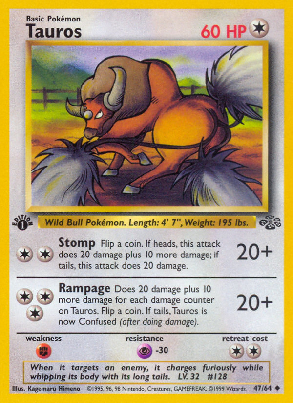 Tauros (47/64) [Jungle 1st Edition] | Arkham Games and Comics