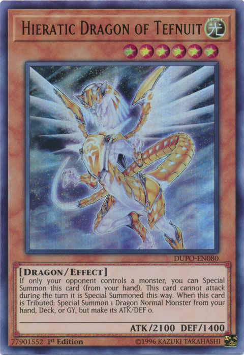 Hieratic Dragon of Tefnuit [DUPO-EN080] Ultra Rare | Arkham Games and Comics