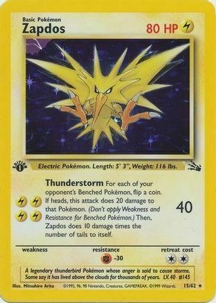 Zapdos (15/62) (Cosmos Holo) [Fossil 1st Edition] | Arkham Games and Comics