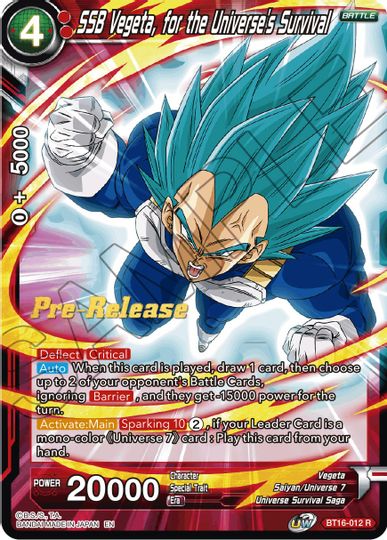 SSB Vegeta, for the Universe's Survival (BT16-012) [Realm of the Gods Prerelease Promos] | Arkham Games and Comics