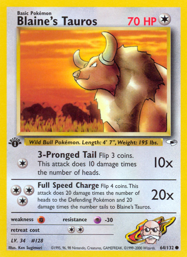 Blaine's Tauros (64/132) [Gym Heroes 1st Edition] | Arkham Games and Comics