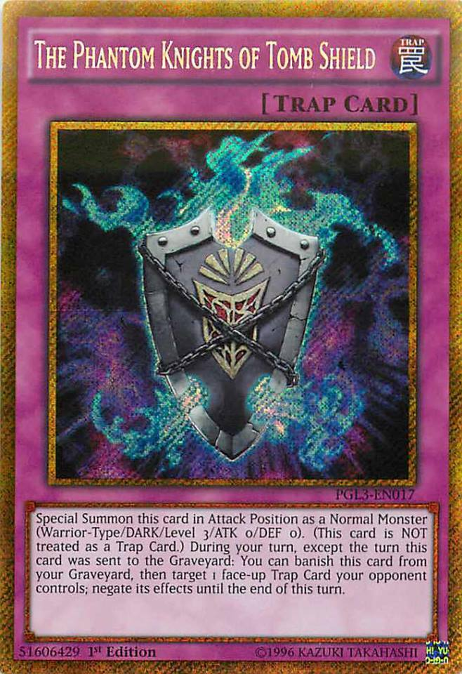 The Phantom Knights of Tomb Shield [PGL3-EN017] Gold Secret Rare | Arkham Games and Comics