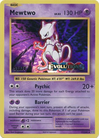 Mewtwo (51/108) (XY Evolutions Staff Prerelease) [XY: Black Star Promos] | Arkham Games and Comics