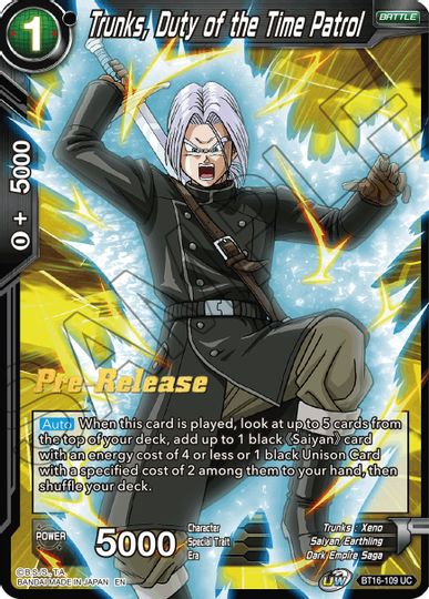 Trunks, Duty of the Time Patrol (BT16-109) [Realm of the Gods Prerelease Promos] | Arkham Games and Comics