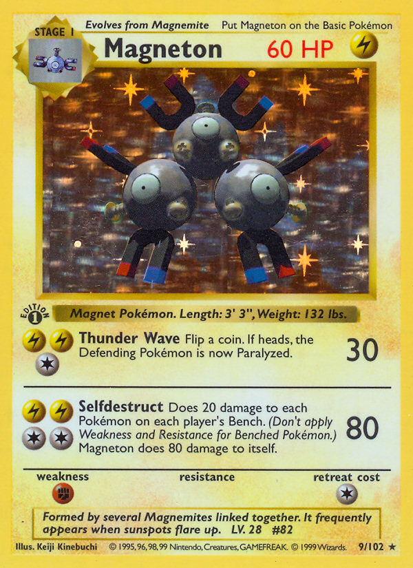 Magneton (9/102) (Shadowless) [Base Set 1st Edition] | Arkham Games and Comics