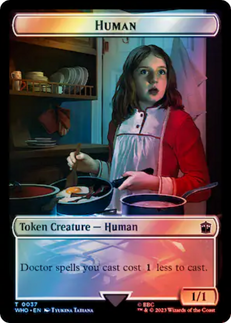 Human (0037) // Dinosaur Double-Sided Token (Surge Foil) [Doctor Who Tokens] | Arkham Games and Comics