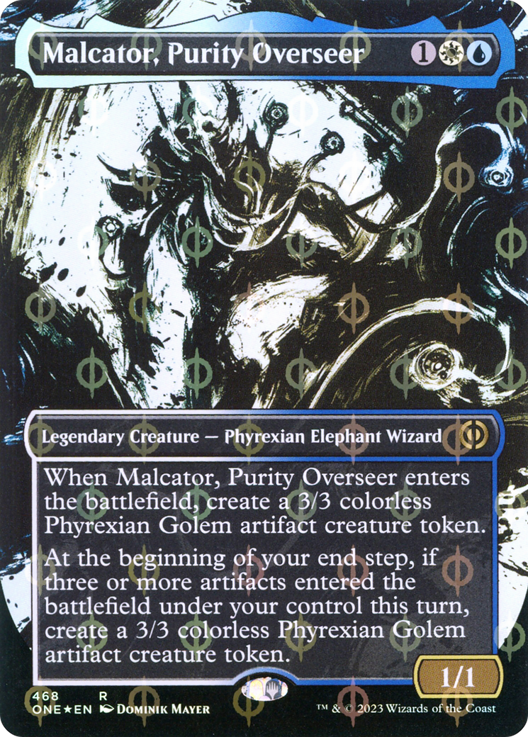 Malcator, Purity Overseer (Borderless Ichor Step-and-Compleat Foil) [Phyrexia: All Will Be One] | Arkham Games and Comics