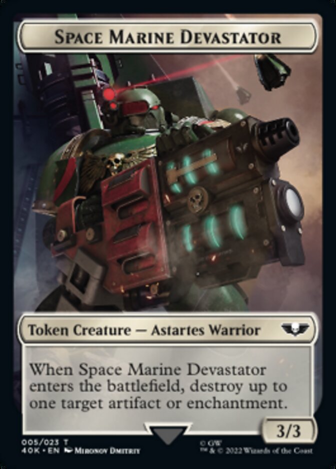 Soldier (002) // Space Marine Devastator Double-sided Token (Surge Foil) [Universes Beyond: Warhammer 40,000 Tokens] | Arkham Games and Comics