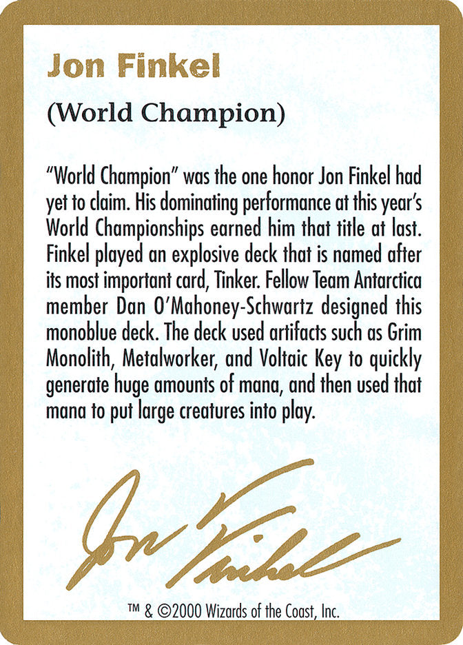 Jon Finkel Bio [World Championship Decks 2000] | Arkham Games and Comics